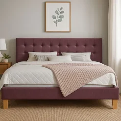 frederic - Solide et Confortable Lit avec Sommier + Tête de Lit Capitonnee Couleur rouge + Pieds en 10 cm pour matelas en 140x190