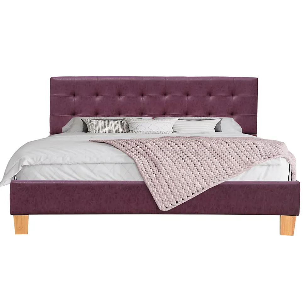 frederic - Solide et Confortable Lit avec Sommier + Tête de Lit Capitonnee Couleur rouge + Pieds en 10 cm pour matelas en 140x190