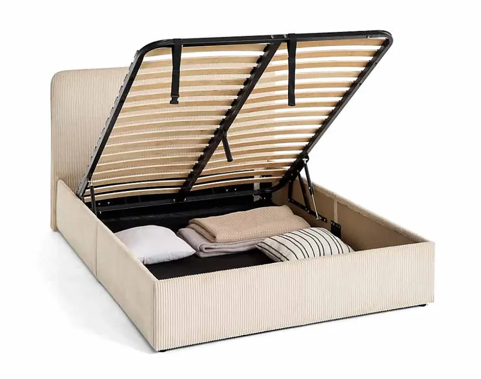 Goyave - lit coffre - 140x190 - en velours côtelé - sommier inclus - Best Mobilier