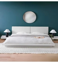 Grand Lit plateforme king size blanc 180 x 200 XXL tables de chevets