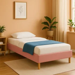 Gregory - Solide et Confortable Sommier Tapissier Rose + Pieds en 20 cm pour Matelas en 90x190-13 Lattes