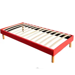 Gregory - Solide et Confortable Sommier Tapissier Rouge + Pieds en 20 cm pour Matelas en 90x190-13 Lattes
