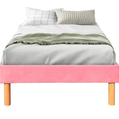 Gregory - Solide et Confortable Sommier Tapissier Rose + Pieds en 20 cm pour Matelas en 90x200-13 Lattes