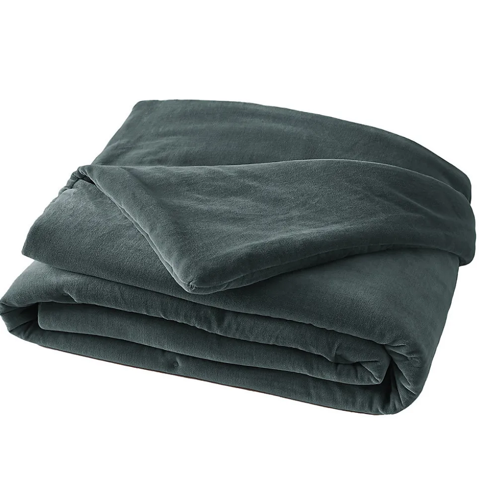 HARRIS - Chemin de Lit 90x200cm Velours de Coton Coloris Ardoise