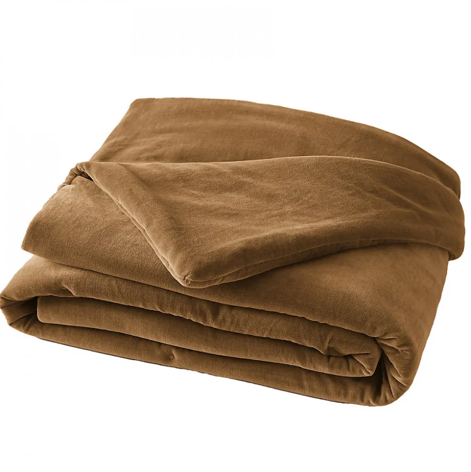 HARRIS - Chemin de Lit 90x200cm Velours de Coton Coloris Camel