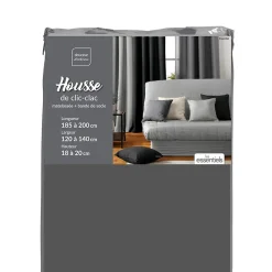 HOUSSE DE CLIC CLAC MAT. 120 à 140 CM - 185 à 200 CM POLYE. UNI ESSENTIEL BETON - 120 à 200cm - Gris anthracite