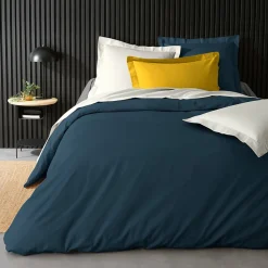 Housse de Couette 2 Personnes Percale Uni 78 fils percaline 260x240cm bleu