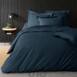 Housse de Couette 2 Personnes Percale Uni 78 fils percaline 240x220cm bleu