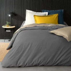 Housse de Couette 2 Personnes Percale Uni 78 fils percaline 240x220cm anthracite