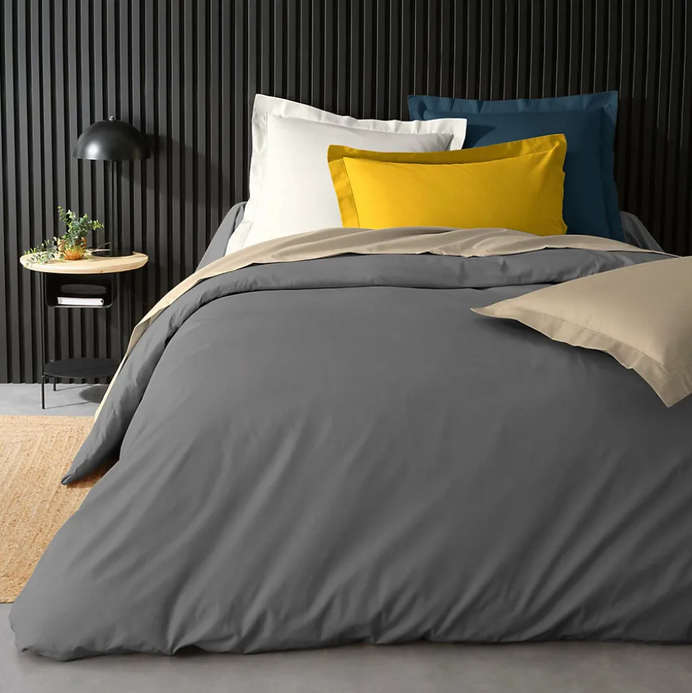 Housse de Couette 2 Personnes Percale Uni 78 fils percaline 240x220cm anthracite