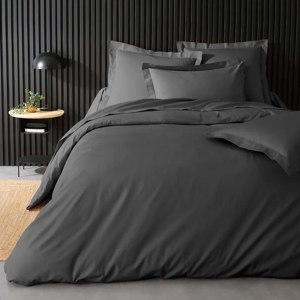 Housse de Couette 2 Personnes Percale Uni 78 fils percaline 240x220cm anthracite