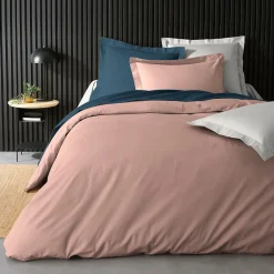 Housse de Couette 2 Personnes Percale Uni 78 fils percaline 260x240cm Rose