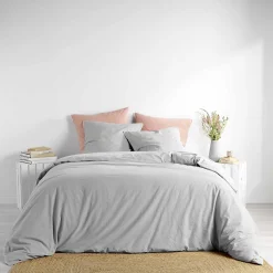 Housse de couette 260 x 240 cm coton lavé 57 fils Linette Gris