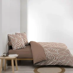 Housse de couette 240 x 220 cm imprimée 57 fils MORGANE Mocha 2 taies incluses