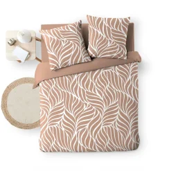 Housse de couette 240 x 220 cm imprimée 57 fils MORGANE Mocha 2 taies incluses