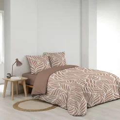 Housse de couette 240 x 220 cm imprimée 57 fils MORGANE Mocha 2 taies incluses