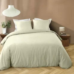 Housse de couette 240 x 220 cm microfibre unie lavée LIAM Ivoire 2 taies incluses