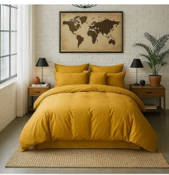 Housse de couette 220 x 240 cm jaune moutarde