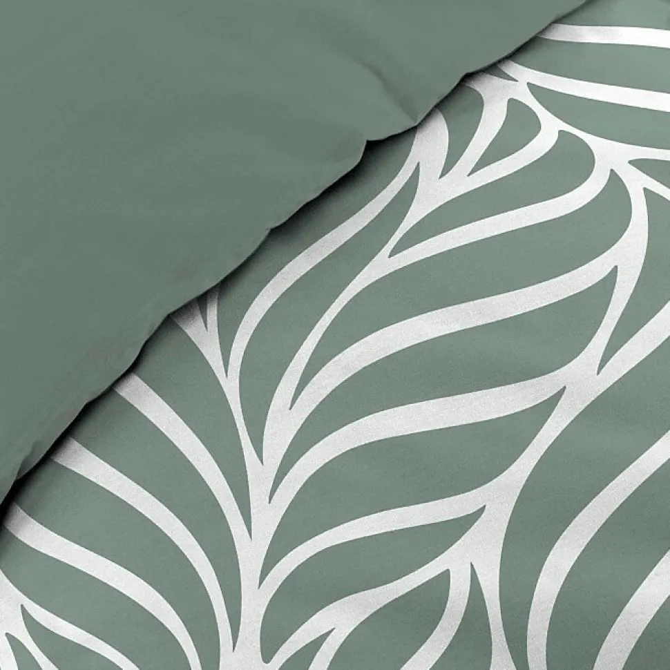 Housse de couette 240 x 220 cm imprimée 57 fils MORGANE Sauge 2 taies incluses