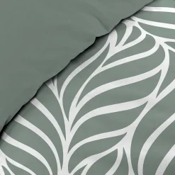 Housse de couette 240 x 220 cm imprimée 57 fils MORGANE Sauge 2 taies incluses