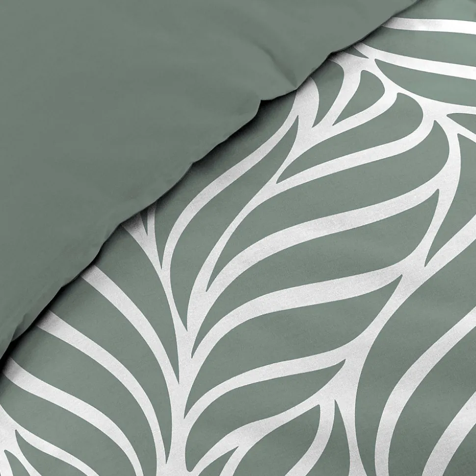 Housse de couette 240 x 220 cm imprimée 57 fils MORGANE Sauge 2 taies incluses