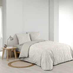 Housse de couette 240 x 220 cm imprimée 57 fils MORGANE Naturel 2 taies incluses