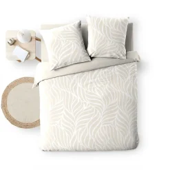 Housse de couette 240 x 220 cm imprimée 57 fils MORGANE Naturel 2 taies incluses