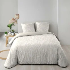 Housse de couette 240 x 220 cm imprimée 57 fils MORGANE Naturel 2 taies incluses