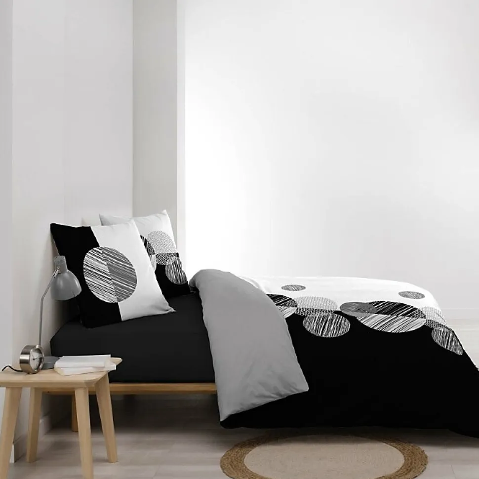 Housse de Couette 240 x 220 cm + 2 Taies 100 % Coton 57 Fils Stormi Noir & Blanc