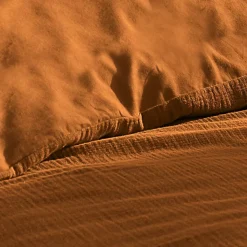 Housse de couette 240 x 220 cm + 2 taies Gaze de coton uni Angelia Caramel