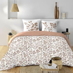 Housse de couette 240 x 220 cm coton 57 fils MAIWEN Mocha + 2 taies Motif végétal
