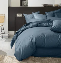 Housse de couette 220 x 240 cm Percale de coton lavé bleu