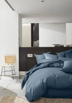 Housse de couette 220 x 240 cm Percale de coton lavé bleu