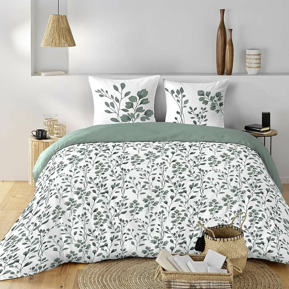 Housse de couette 240 x 220 coton naturel 57 fils MAIWEN Sauge + 2 taies