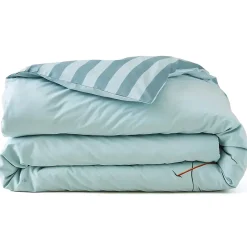 Housse de couette brodée 140x200 cm en percale de coton PASSE MONTAGNE bleu givré