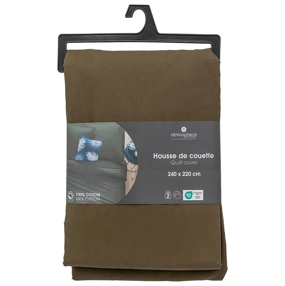 Housse de couette Carina coton 240x220cm vert kaki - Atmosphera