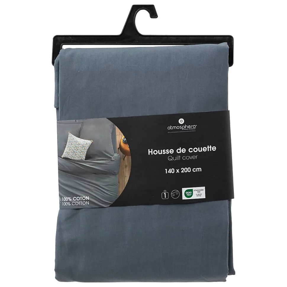 Housse de couette Carina en coton 200x140cm bleu orage - Atmosphera