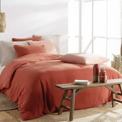 Housse de couette double gaze coton uni Terracotta - 220x240cm - Terre cuite