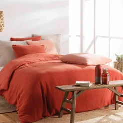 Housse de couette double gaze coton uni Terracotta - 220x240cm - Terre cuite