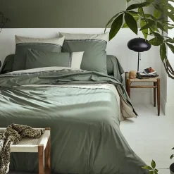 Housse de couette en percale de coton au galon géométrique (140x200 cm - Vert Olive)