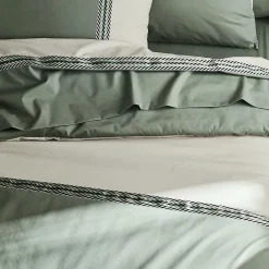 Housse de couette en percale de coton au galon géométrique (140x200 cm - Vert Olive)