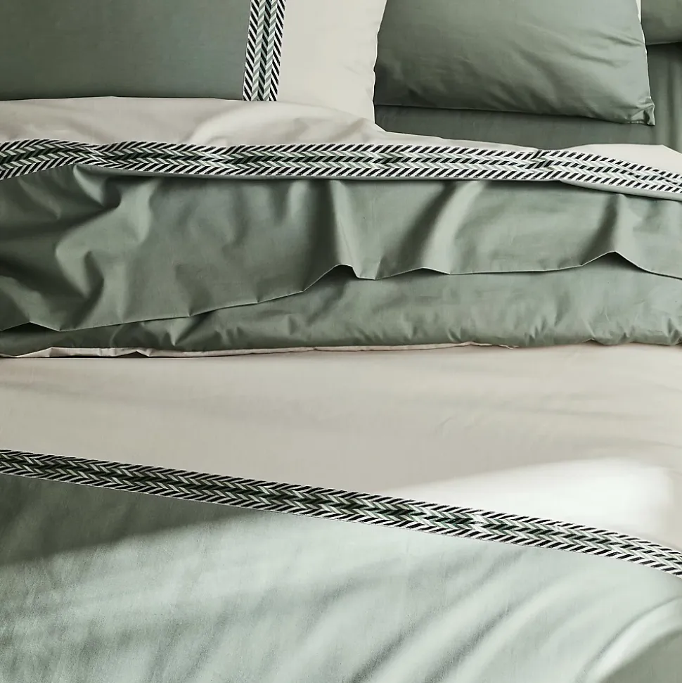 Housse de couette en percale de coton au galon géométrique (260x240 cm - Vert Olive)