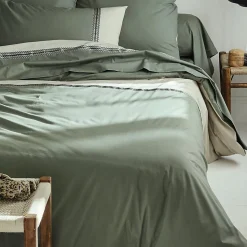 Housse de couette en percale de coton au galon géométrique (260x240 cm - Vert Olive)