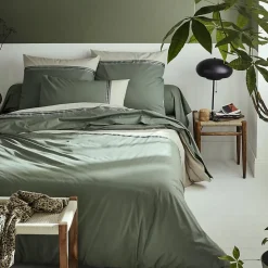 Housse de couette en percale de coton au galon géométrique (260x240 cm - Vert Olive)