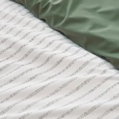 Housse de couette en percale de coton à rayures (240x220 cm - Vert Olive)