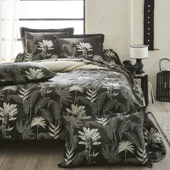 Housse de couette en satin aux feuilles tropicales (240x220 cm - Gris anthracite)