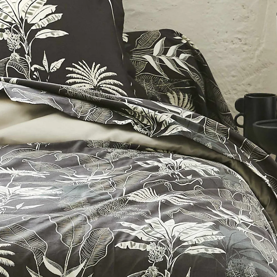 Housse de couette en satin aux feuilles tropicales (200x200 cm - Gris anthracite)