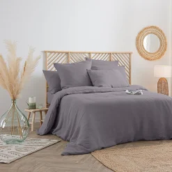 Housse de couette Linah - gris - lin lavé 240x220 cm - Atmosphera