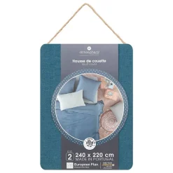 Housse de couette Linah - bleu canard - lin lavé 260x240 cm - Atmosphera