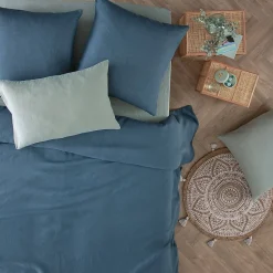 Housse de couette Linah - bleu canard - lin lavé 260x240 cm - Atmosphera